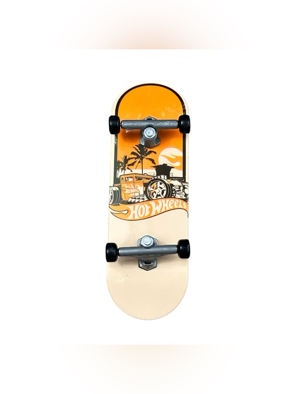 Hot Wheels Fingerboard Mini Skateboard Orange Hot Rod Skull Palm Trees Tech Deck